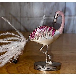 Ganz Pink Flamingo Figurine Feathered Tail & Beads Happy Bird-day Birthday